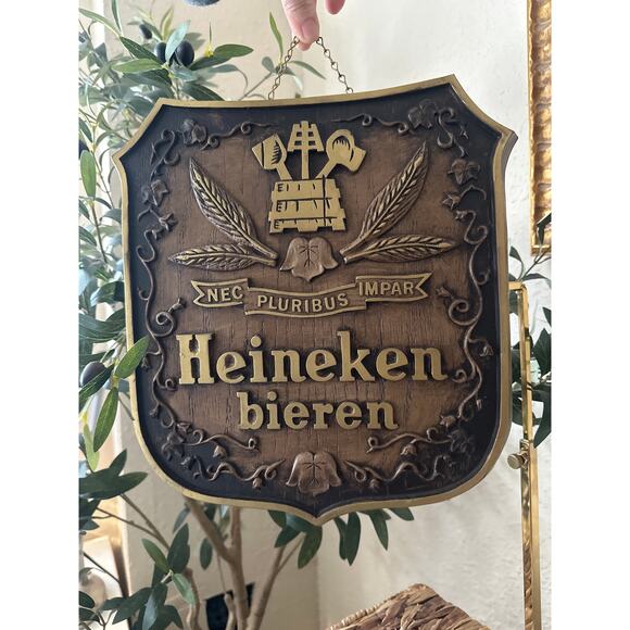 Heineken Bieren Wall Plaque Beer Sign "Nec Pluribus Impar" Faux Wood 12.5" x 11” - Picture 13 of 13